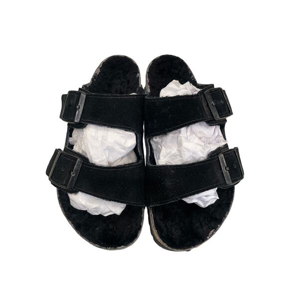 Birkenstock Arizona Shearling Suede Sandals Black W8/M6 - Picture 1 of 8